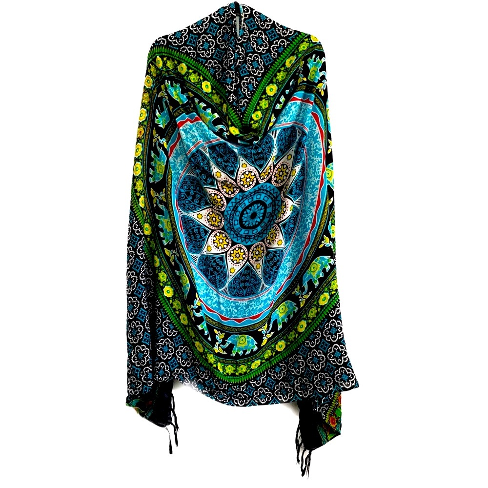 Boho Elephant Print Fringe Tapestry